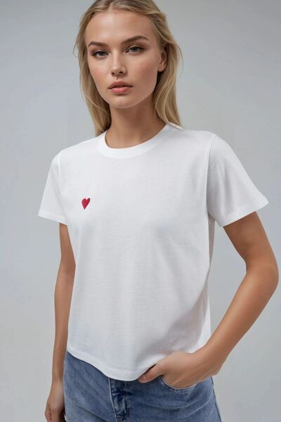 Hiccup Tricou brodat cu gât crew și mânecă scurtă, 100% bumbac