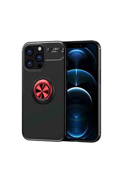 TBL DEKOR حافظة Newface لهاتف Iphone 13 Pro Max من السيليكون مع حلقة - أسود-أحمر