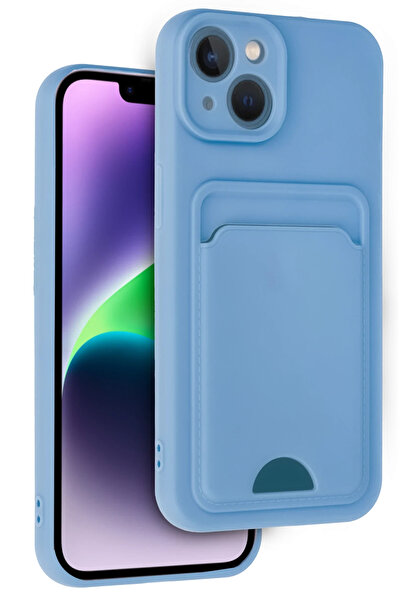 CT STONES حافظة نيو فيس لهاتف آيفون 14 من السيليكون مع بطاقة عمل كلفن - أزرق