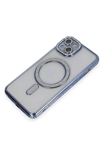 POYRAZ MARKET حافظة نيو فايس لآيفون 13، حافظة مغناطيسية لامعة بتصميم مرح - أزرق