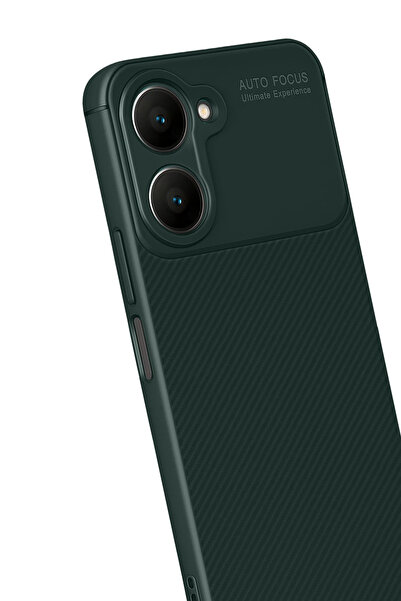 CT STONES حافظة نيو فيس لهاتف فيفو Y18، غطاء كربوني بتركيز تلقائي - أخضر داكن