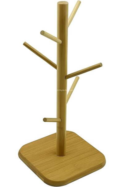 BRF FantastikSell Busstier Ahşap Bambu Kupa Bardak Askısı 6'lı Stand Doğal Mu...