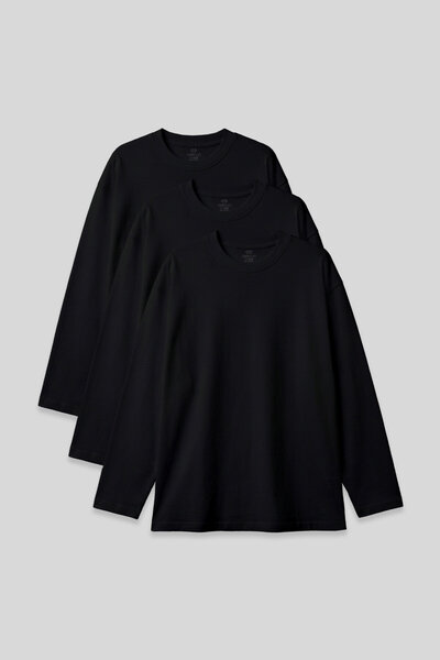 TOMMY LIFE Basic O-Neck Large Size 3-Pack Black Men's T-Shirt - 88107