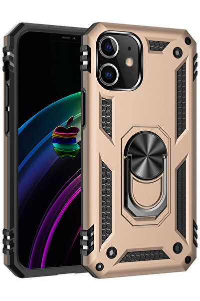 POYRAZ MARKET جراب Newface لهاتف iPhone 12 من السيليكون بحلقة صوفيا - ذهبي