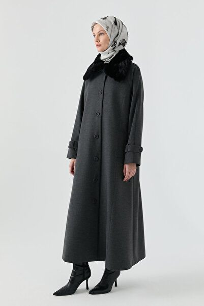 Tuğba Büyük Beden Reglan Kol Kaşe Manto - Antrasit