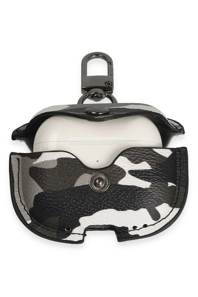 POYRAZ MARKET حافظة جلدية مموهة لـ Newface Airpods 3 (الجيل الثالث) - رمادي