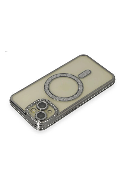 POYRAZ MARKET حافظة نيو فيس لآيفون 14، حافظة مغناطيسية لامعة مزخرفة - رمادية