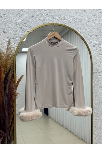 BENAHOLL Aslıhan Fur-Trimmed Sleeve Sendy Blouse-Bn4593 Mink