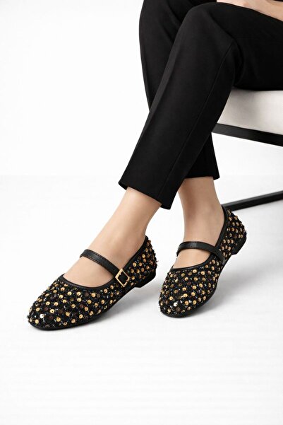 Beyond Дамски черни и златисти балерини с капси 1 см BYNDPUL01