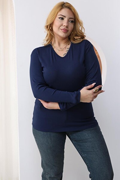 Siyezen Plus Size V-Neck Cotton Lycra Blouse