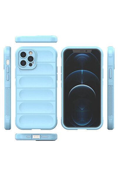 POYRAZ MARKET حافظة نيو فيس لهاتف آيفون 12 برو من السيليكون المثالي - أزرق سماوي