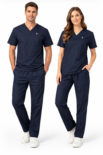 SKORMED Set de uniforme medicale unisex bleumarin – țesătură elastică, cu dec...