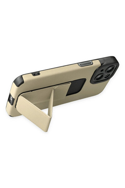 POYRAZ MARKET حافظة نيو فيس لهاتف آيفون 14 بلس من السيليكون مع حامل ميجا - ذهبي