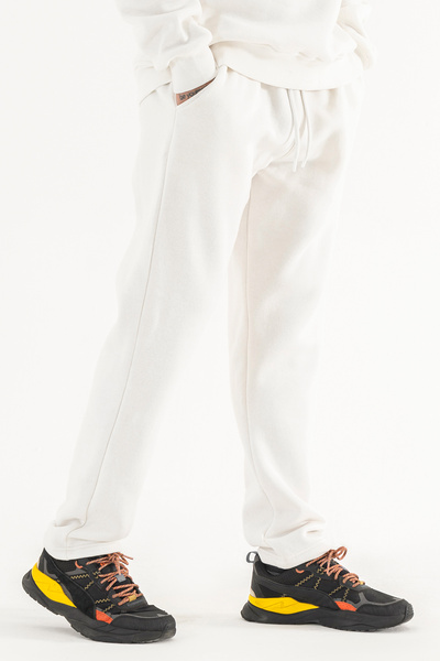 Souris Ανδρικό λευκό άνετο παντελόνι φόρμας από χοντρό ύφασμα με 3 κλωστές