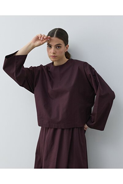 Aybikestil Paper Gabardin Yırtmaçlı Basic Bluz Mürdüm