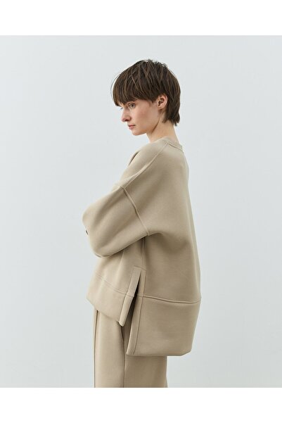 Aybikestil Şardonlu Üç İplik Yırtmaçlı Sweat Bluz Taş