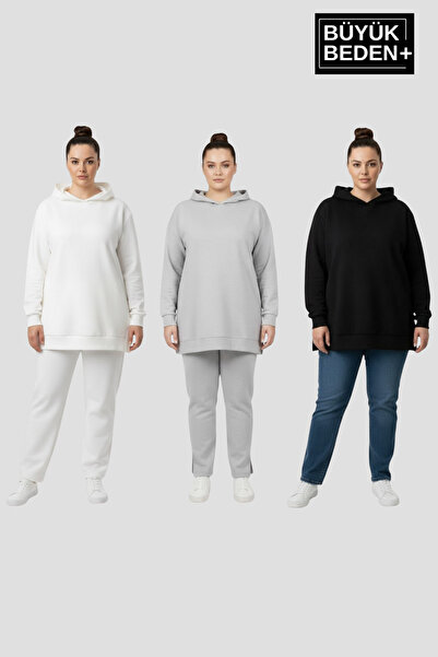 Superlife Women's Plus Size 3-Piece Set Hooded Tunic Slim Sweatshirt Spr26Btk...