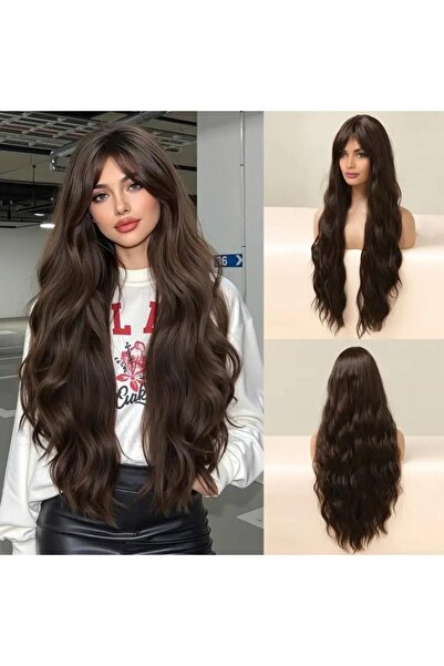 aura peruk Kahve tonundaki efsane geniş dalgalara sahip perçemli uzun modelimiz