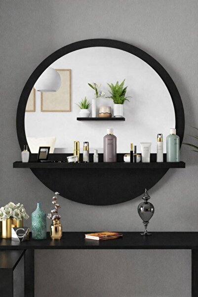 nysamo Yuvarlak Raflı 58cm Siyah Koridor Dresuar Konsol Duvar Salon Banyo Ofi...