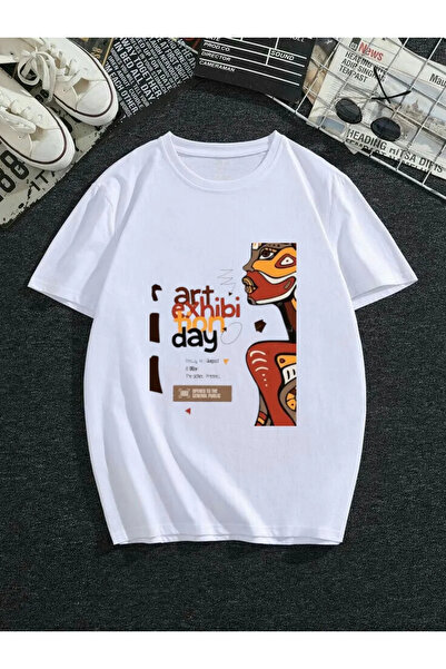 ELNOYA White High-Quality Cotton Relaxed Fit Retro Design Casual T-Shirt