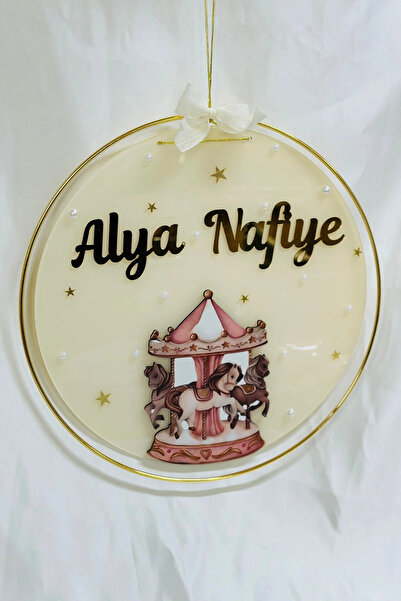 RetroLazer Figürlü Bebek Odası Pleksi Hastane Bebek Kapı Süsü İsimlik Makrome 30x30