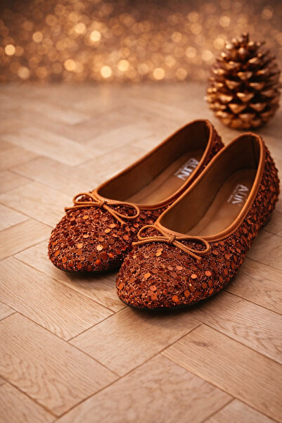 Behtah Kundura Sequined Glitter Buckle Detailed Women's Stylish Daily Balleri...