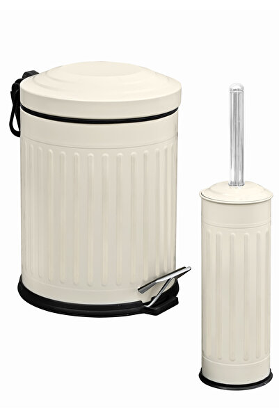 PoloChef 2-Piece Cream Bathroom Set Trash Can Toilet Brush