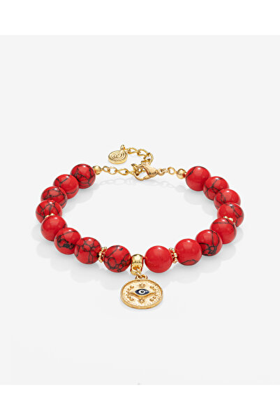 TARZ-I TAKI Natural Stone 10 mm Red Coral Flake Women's Bracelet