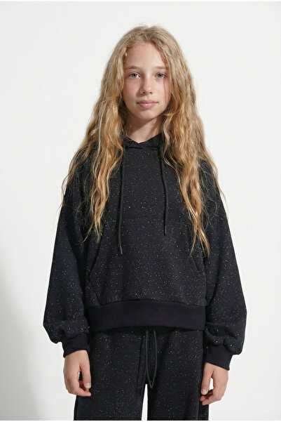 HayKids Kız Çocuk Kapşonlu Cepli Sim Detaylı Siyah Alt Üst Takım 10-11-12-13 Yaş