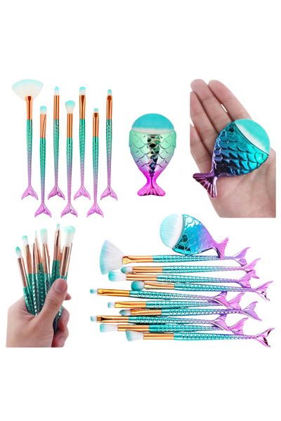 Three top online Set de pensule de machiaj Coadă de Sirenă Mov-Verde 8 buc
