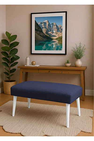 WATERYBROOK Bench Bank - Keten Kumaş - Beyaz Ahşap Ayaklı - 90x45 cm - Modern...
