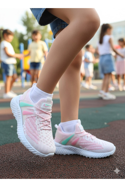VELLINA Çocuk Unisex Pembe Günlük Lastikli Triko Sneaker Spor Ayakkabı 26-35