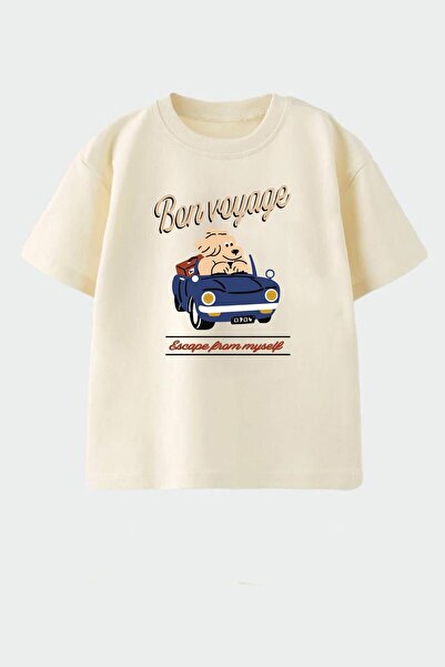 Monila Boy's Beige Cotton Printed Crew Neck T-Shirt