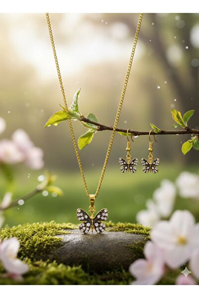 Shiklik 2-Piece Gold Color Stone Butterfly Model Women's Jewelry Set Earrings...