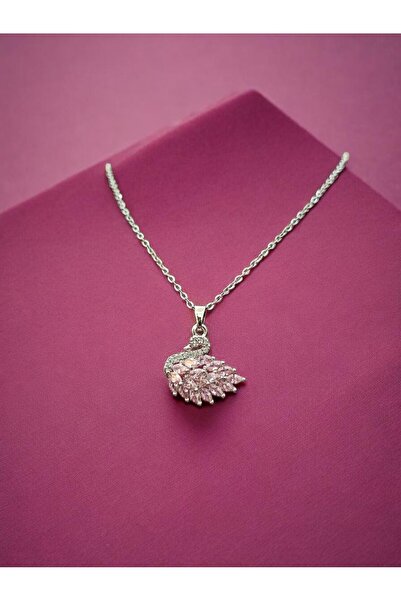 Arya Steel Pink Zircon Stone Swan Necklace