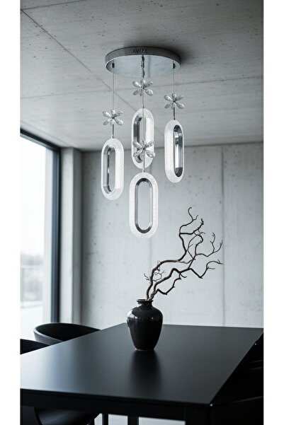 MYLUX AYDINLATMA VE TASARIM Selin Aurora Krom Modern LED Avize – Kristal Çiçe...