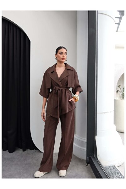 ESRAHELVACI Double-Breasted Collar Waist Tie Double Suit Set