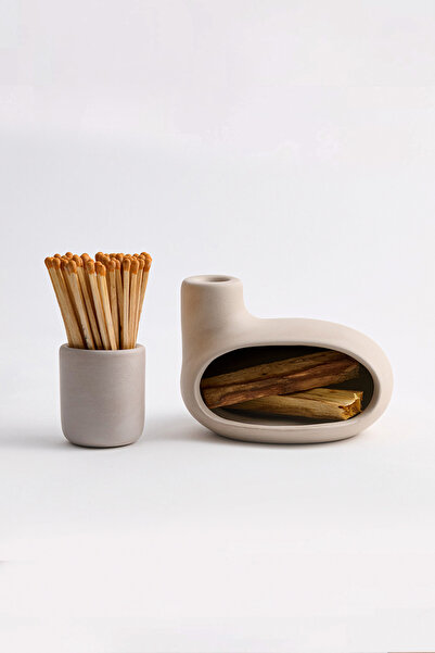 Yel Studios Premium El Yapımı Orta Boy Modern Seramik Tütsülük & Kibritlik Set