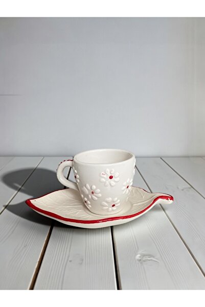 Artistic Quality Decorative Red Daisy Embroidered, Embossed Leaf Detailed Tea...