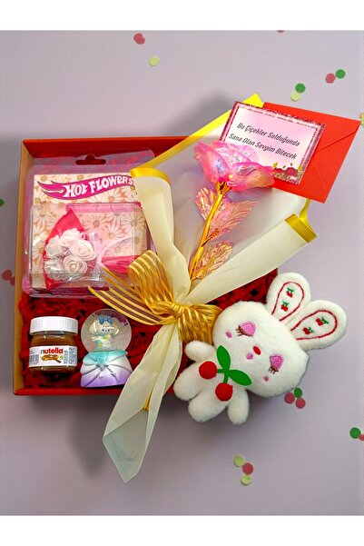 İNCİ sepette Sevgili hediye kutusu gül kar küresi mini buket tavşan şekerleme