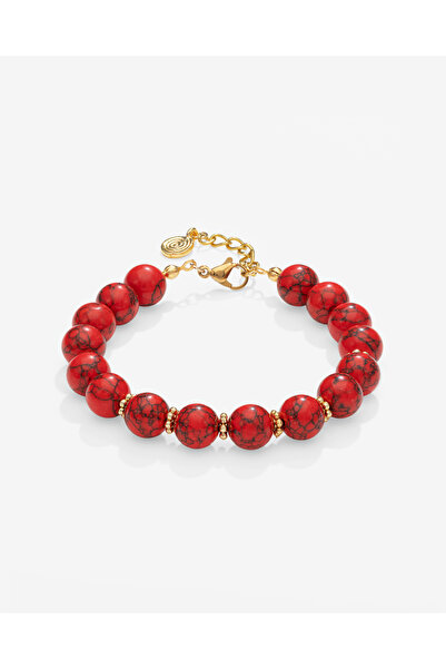 TARZ-I TAKI Natural Stone 10 mm Coral Red Women's Energy Bracelet