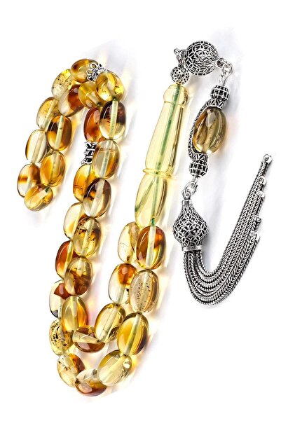 TESBİHCİBABA Litvanya Altını Şahaser Fosilli Damla Kehribar Tesbih