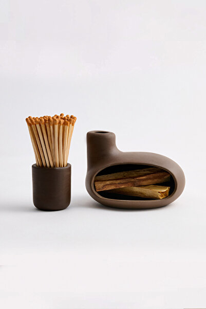 Yel Studios Premium El Yapımı Orta Boy Modern Seramik Tütsülük & Kibritlik Set
