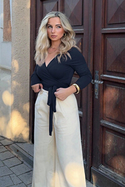 Tarz Cool Women's Navy Blue Double Breasted Collar Long Sleeve Tie-Up Slim Fi...