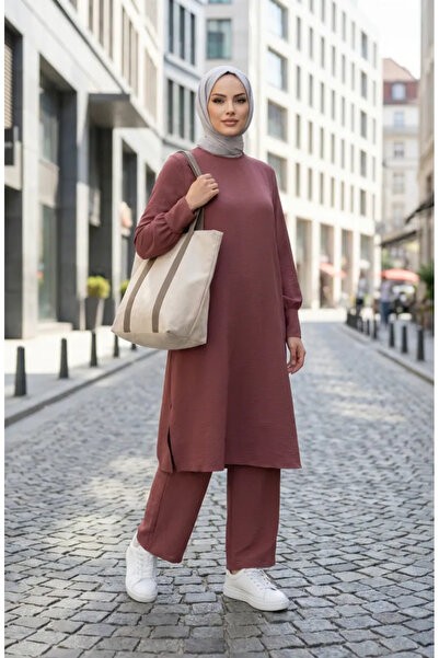 sefamerve Aerobin Fabric Tunic Pants Double Set 4144-09 Dusty Rose