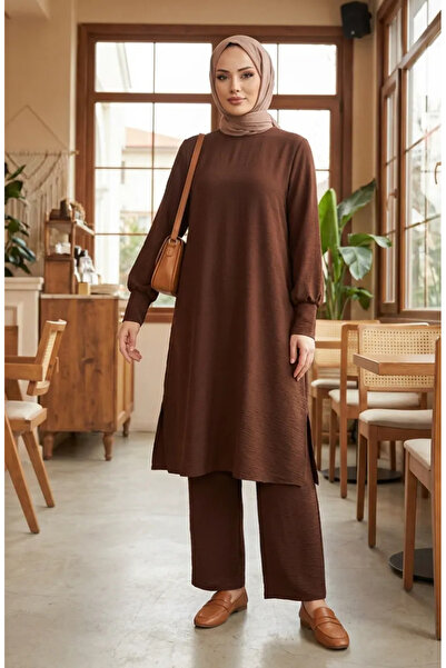 sefamerve Aerobin Fabric Tunic Pants Double Set 4144-02 Brown