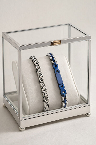 Naviforce Navy Blue Silver Color2Ad Men's Steel Bracelet