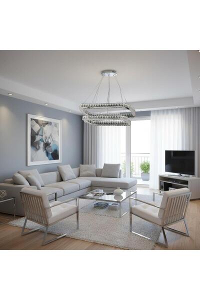 Elizim Home Lighting Elentra 2 Katlı Kristal Taşlı Ledli Avize
