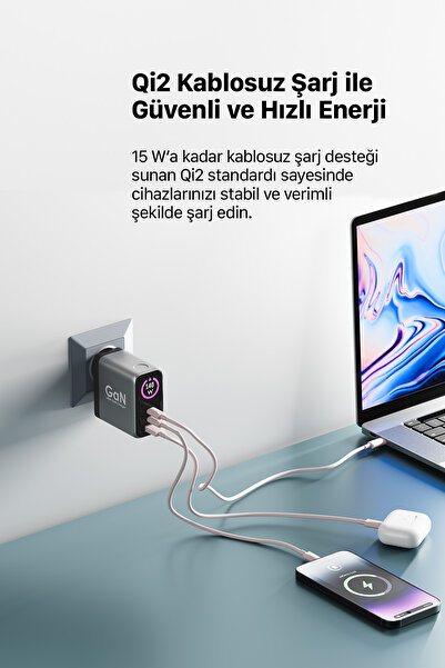 Xenon Smart Hızlı Şarj Adaptörü | 140W GaN, 2x USB-C & USB-A Çıkışı, PD PPS, Dijital Ekran (X6415)