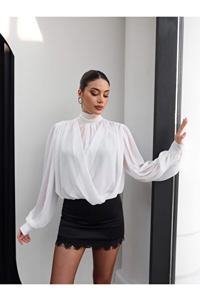 ESRAHELVACI Chiffon Blouse with Tie Neck